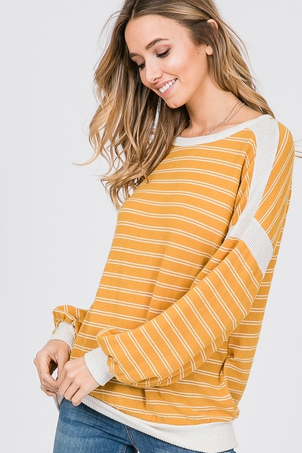 Catching On To You Mustard Color Block Top - Catching Fireflies Boutique