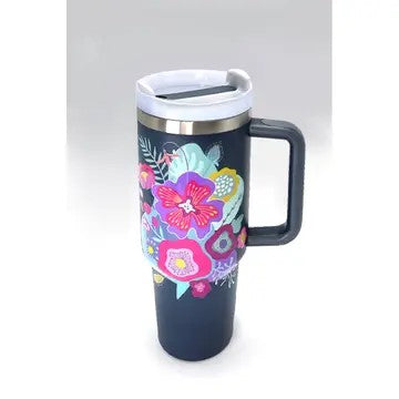 Stainless Steel 40 oz Navy Flower Tumbler