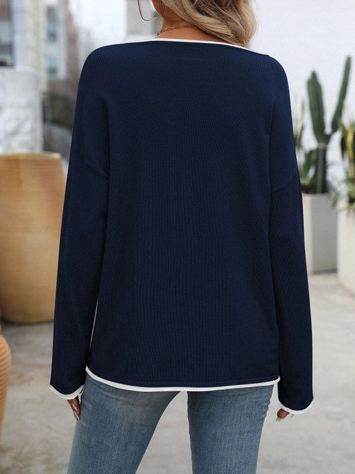 Around The Neighborhood Navy Crew Neck Knit Sweater