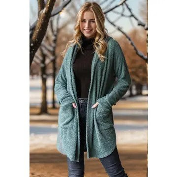 Dreaming Again Olive Hooded Open Cardigan