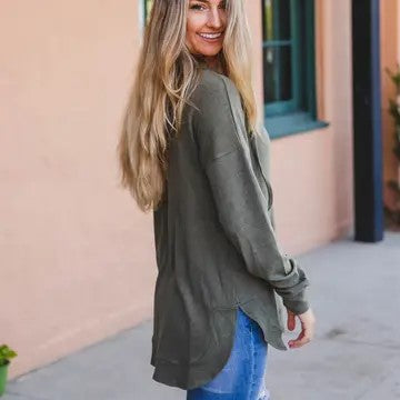 @/ Hooded Style Olive Green Hi Lo Hem Hoodie