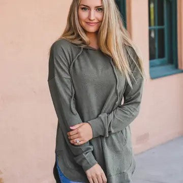 @/ Hooded Style Olive Green Hi Lo Hem Hoodie