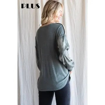 Simplify Life Plus Vintage Olive Color Block Top