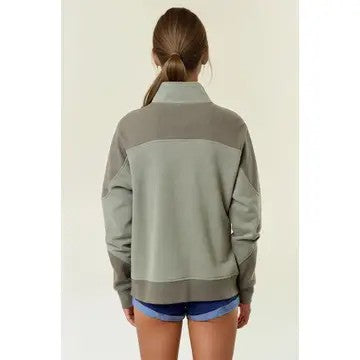 Contrasting Blend Olive French Terry Sweatshirt - Catching Fireflies Boutique