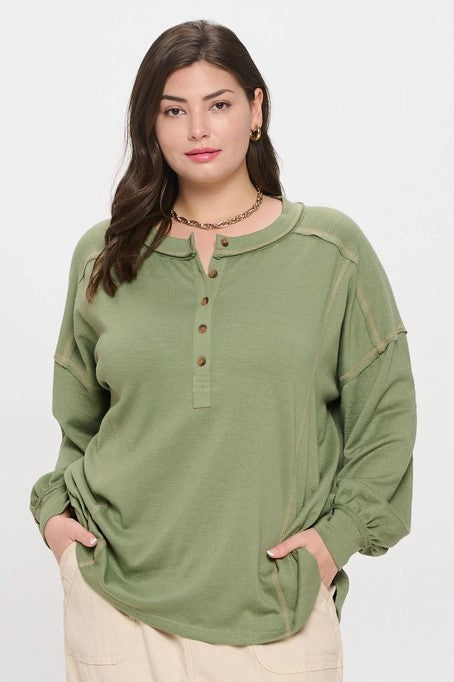 Give Your All Plus Olive Henley Sleeve Top