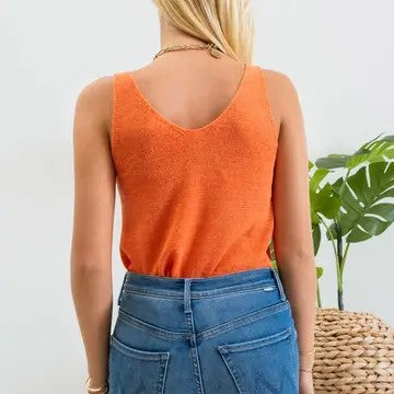 / Downtown Girl Orange Solid Knit Scoop Neck Tank