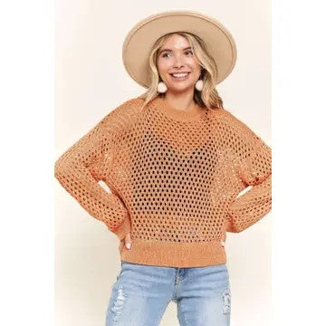 A Charmed Life Orange Fishnet Crochet Top