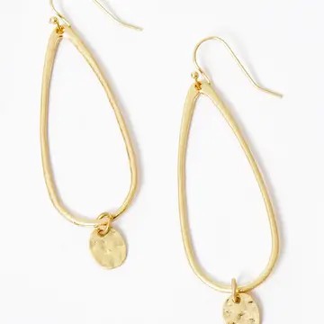 Worn Gold Teardrop With Oval Disc Dangle Drop Earrings - Catching Fireflies Boutique