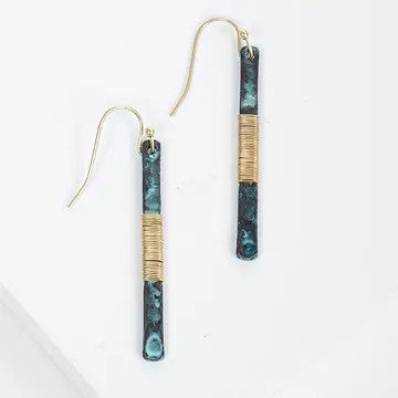 Two-Tone Wire Wrapped Hammered Bar Dangle Earrings - Catching Fireflies Boutique
