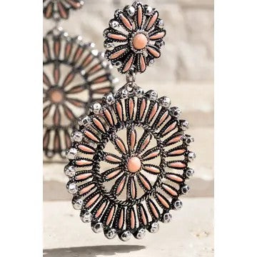 Peach Semi Stone Western Earrings - Catching Fireflies Boutique