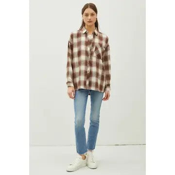 @/ Ask Me Why Brown Plaid Long Sleeve Shirt