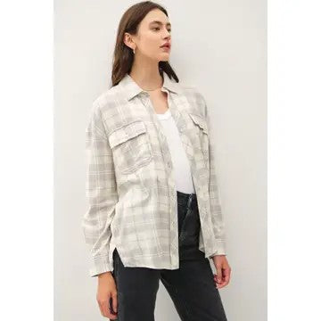 @/ And So It Goes Heather Grey Plaid Button Shirt (Size Medium)