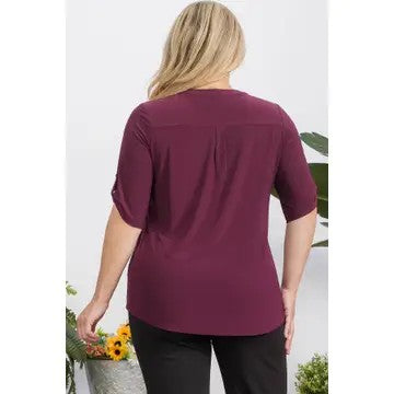 Confident Style Plus Plum Mandarin Collar Top - Catching Fireflies Boutique