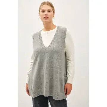 / Go To Extremes Plus Heather Grey Oversize V Neck Sweater Vest