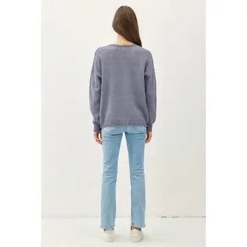 / Getting Closer Slate Blue Raw Seam Sweater