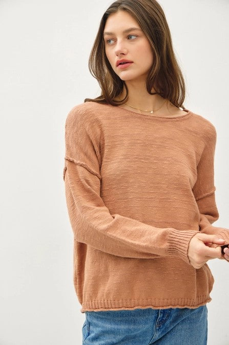 / Getting Closer Terracotta Raw Seam Sweater