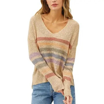 / Over The Rainbow Natural V Neck Sweater (Size M/L)