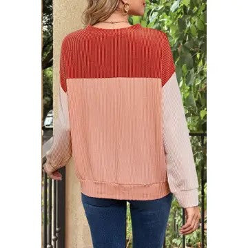 @/ Harmonize With Me Red/Orange Color Block Top