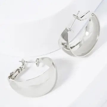 Silver White 25mm Polished Latch Back Hoop Earrings - Catching Fireflies Boutique