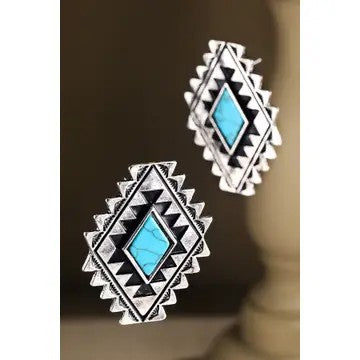 Western Turquoise Rhombus Concho Earrings - Catching Fireflies Boutique