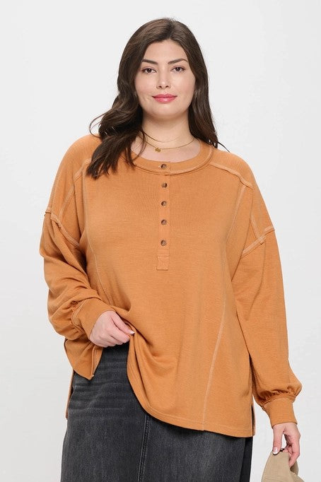 Give Your All Plus Light Rust Henley Sleeve Top