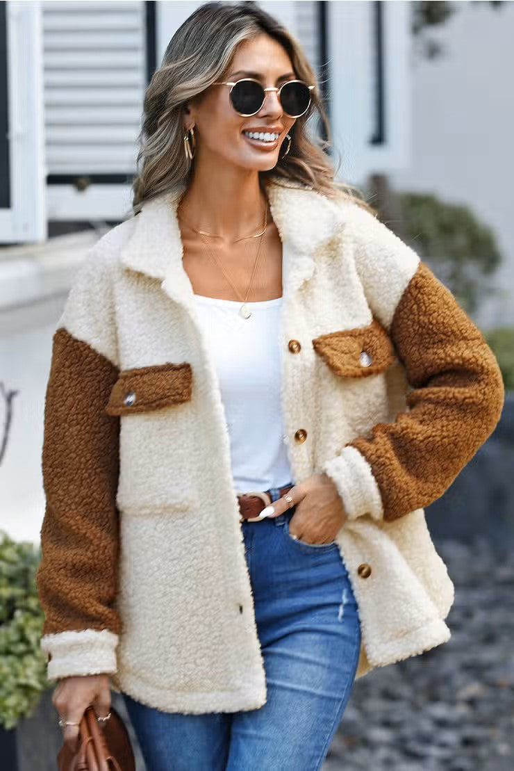 : Its Gettin Hot In Here Brown Color Block Sherpa Shacket - Catching Fireflies Boutique