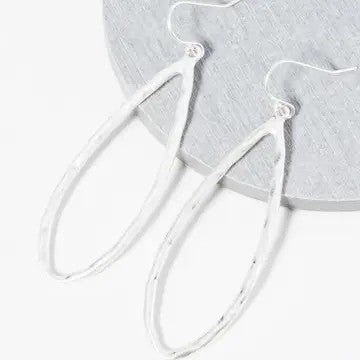 Hammered Silver Elongated Teardrop Dangle Earrings - Catching Fireflies Boutique
