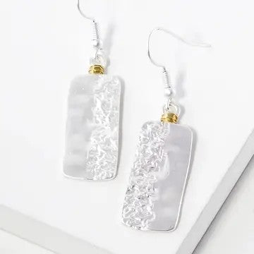 Silver Wire Wrapped Rectangle Dangle Earrings - Catching Fireflies Boutique