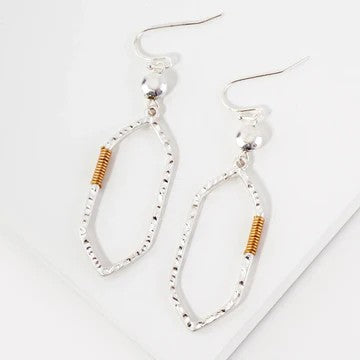 Worn Gold/Silver Wire Wrapped Hexagon Drop Earrings - Catching Fireflies Boutique