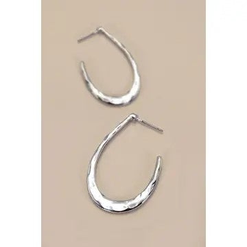 Hammered Silver U Shape Hoop Drop Earrings