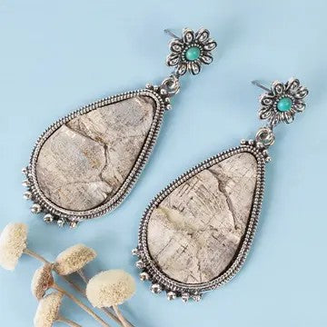 Silver Teardrop Western Earrings - Catching Fireflies Boutique