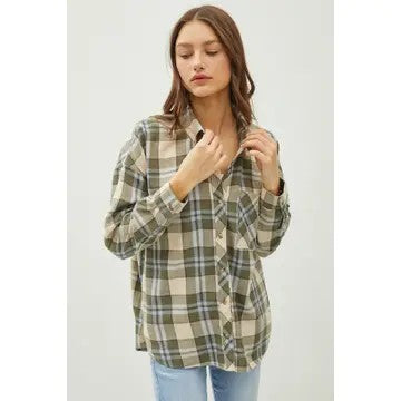 @/ The Edge Of Winter Spruce Plaid Flannel Button Shirt