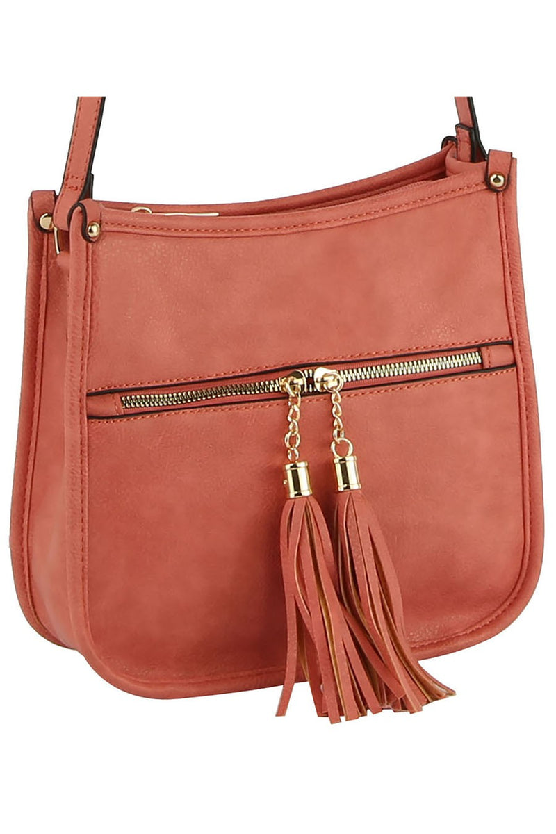 / Tassel Zip Pocket Hobo Crossbody Handbag