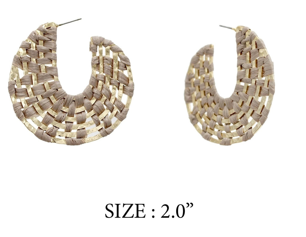 Gold Hoop With Taupe Woven Raffia Earrings - Catching Fireflies Boutique