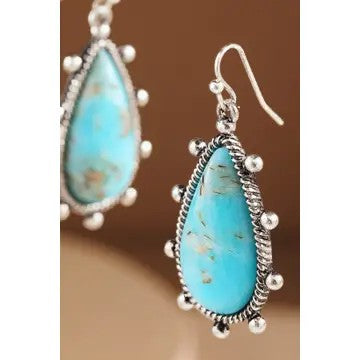 Teardrop Turquoise Hand Stone Western Earrings - Catching Fireflies Boutique