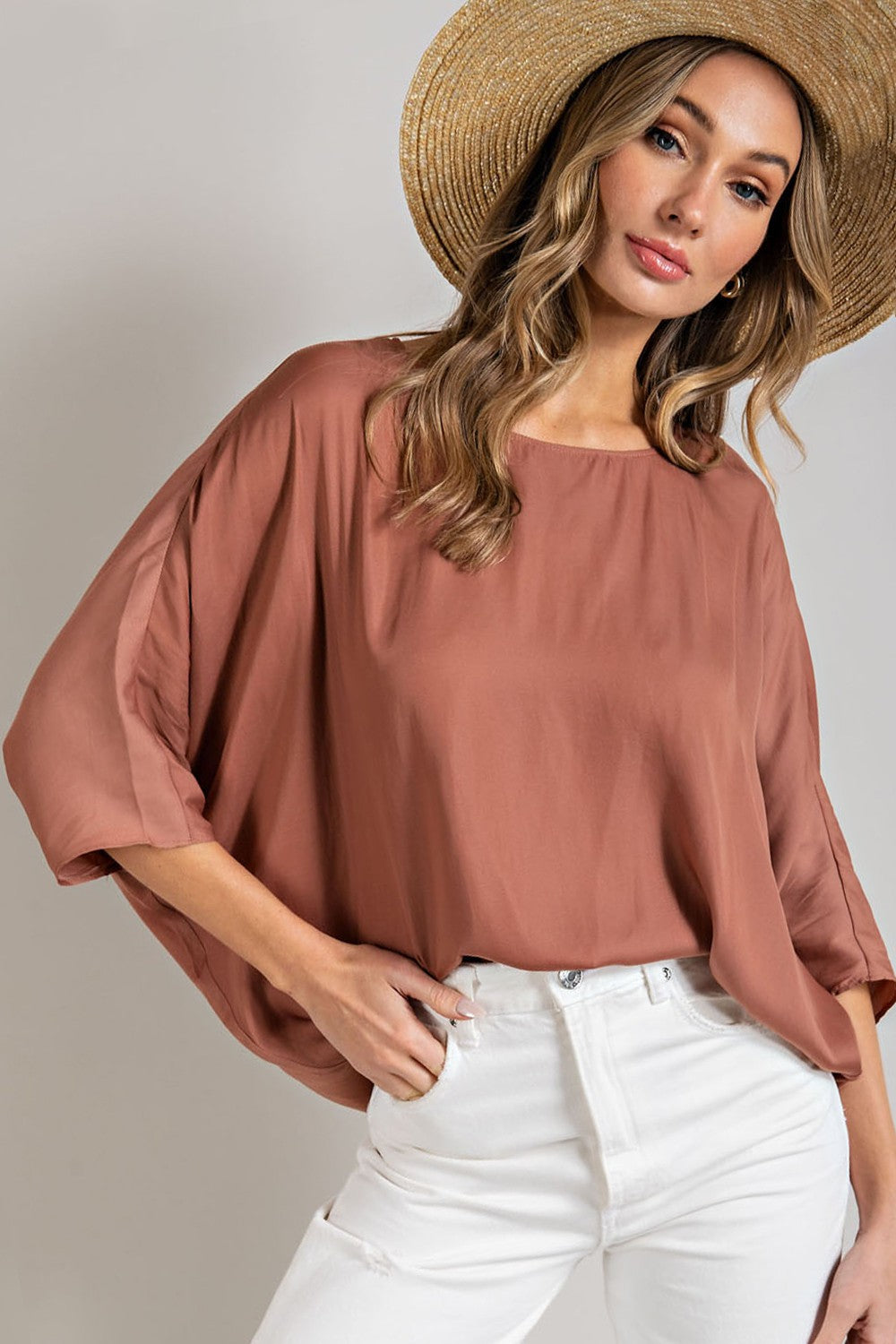 : Timeless Treasures Rust Satin Blouse - Catching Fireflies Boutique