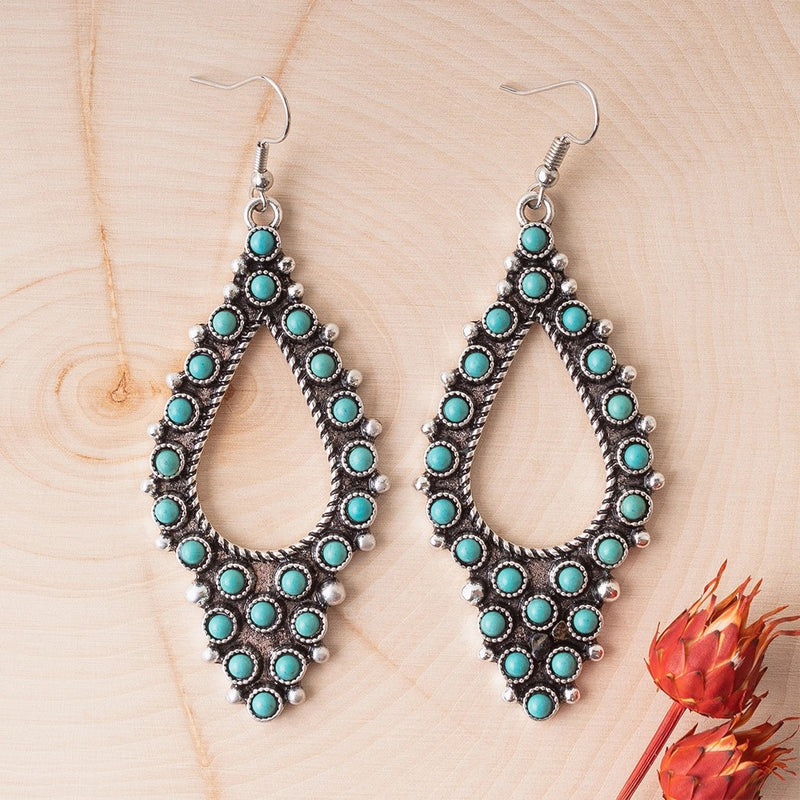 Turquoise And Silver Western Earrings - Catching Fireflies Boutique