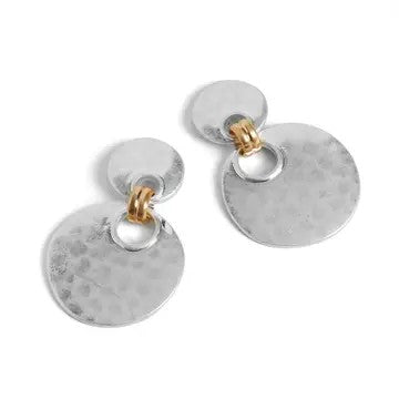 Hammered Two Toned Double Disc Earrings