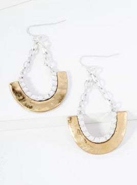 Worn Gold And Silver U-Shaped Dangle Chain Drop Earrings - Catching Fireflies Boutique