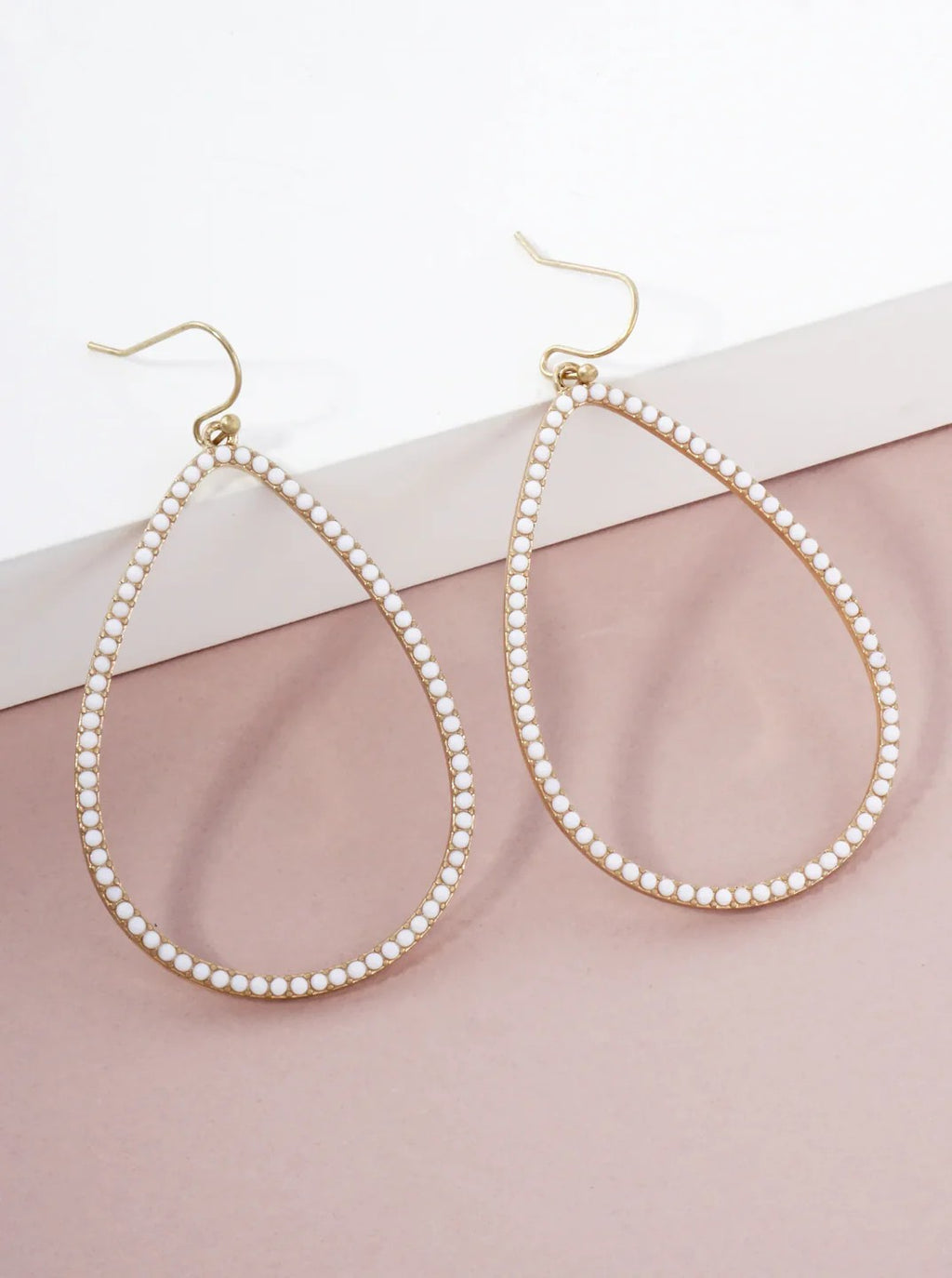 Worn Gold White Stone Embedded Teardrop Dangle Earrings - Catching Fireflies Boutique