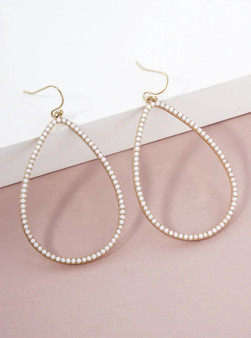 Worn Gold White Stone Embedded Teardrop Dangle Earrings - Catching Fireflies Boutique