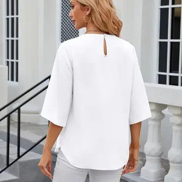 Pleated Lines White Slit Half Sleeve Blouse - Catching Fireflies Boutique