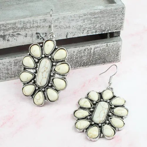 White Turquoise Squash Blossom Earrings - Catching Fireflies Boutique