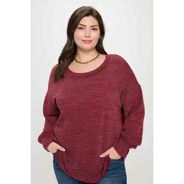 / Say Hello To Sweater Season Plus Wine Drop Shoulder Sweater