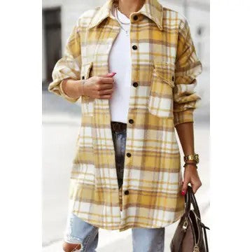 @/ Round It Up Yellow Plaid Shacket