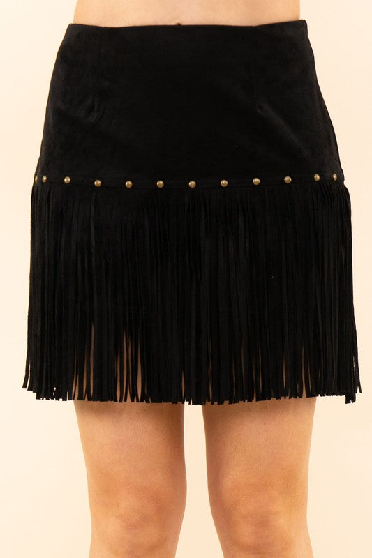 : Fringe With Benefits Black Suede Mini Skirt - Catching Fireflies Boutique