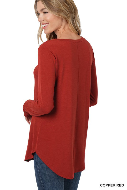 Copper Red V-Neck Long Sleeve Top - Catching Fireflies Boutique