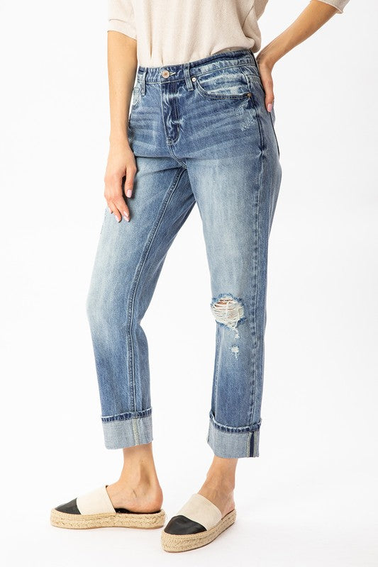 Kimmie Kan Can High Rise Cuffed Straight Jeans - Catching Fireflies Boutique