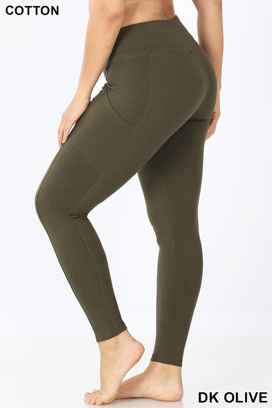Dark Olive Plus Leggings With Side Pockets - Catching Fireflies Boutique