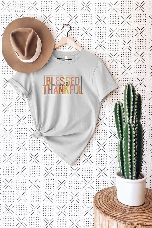 Blessed And Thankful Athletic Grey Graphic Tee - Catching Fireflies Boutique